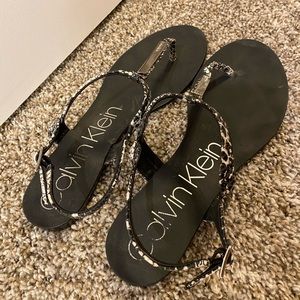 Black & Snakeskin Flat Sandals